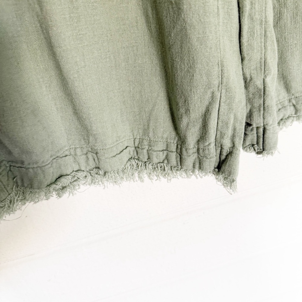 Thread & Supply High Waist Wide Leg Relaxed Fit Frayed Ankle Green Linen Pants M - Picture 4 of 8